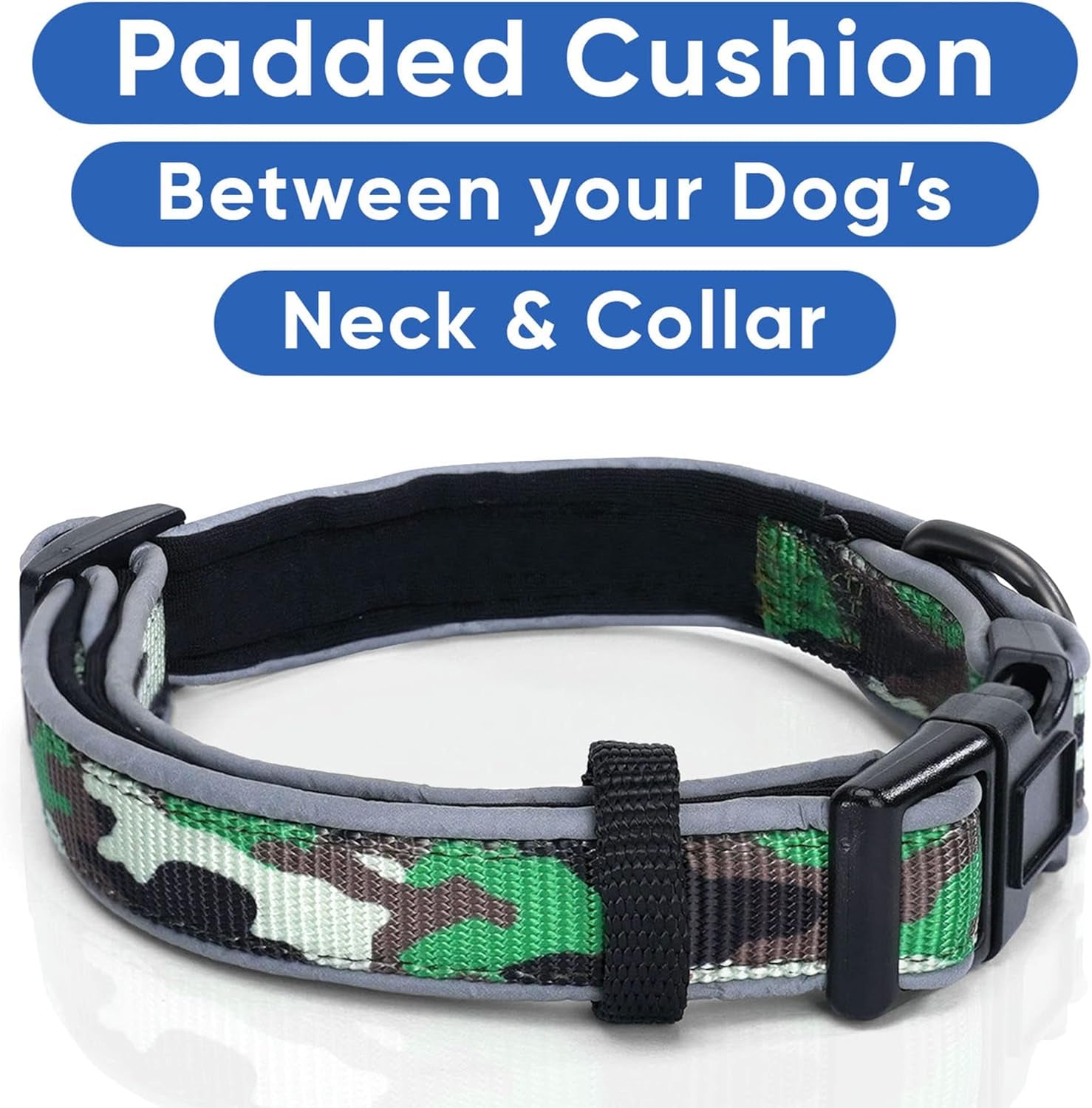 Camouflage Dog Collar Padded Dog Collar Reflective Dog Collar Puppy Collar Training Dog Collar Small Dog Collar Camo Green Dog Collar