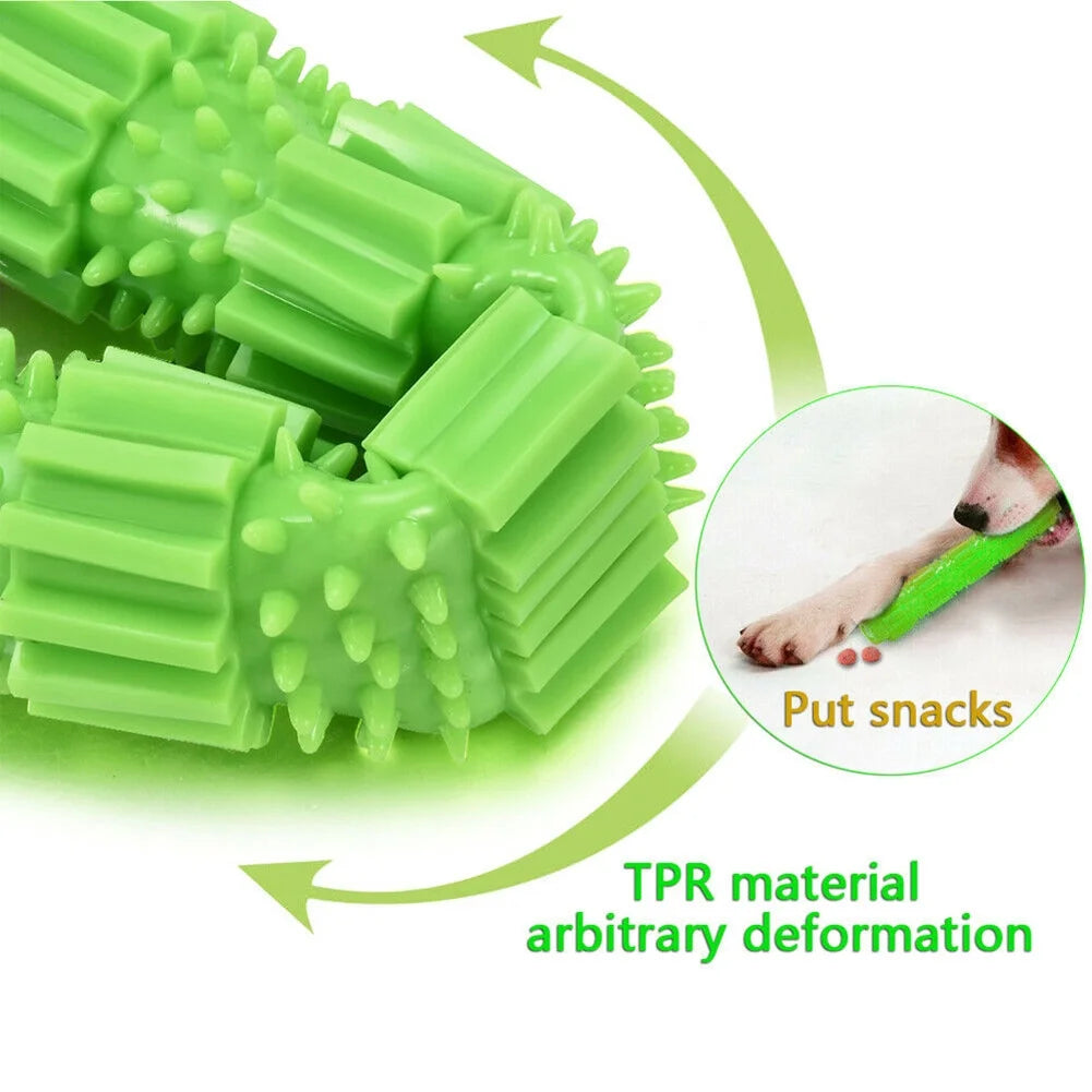 Dog Chew Stick Aggressive Chewer Treat Dispenser Rubber Pet Teeth Cleaning Toy,Green