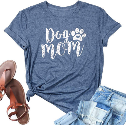 Dog Mom Tshirts for Women Funny Dog Paw Graphic Print Short Sleeve O Neck Mom Shirt