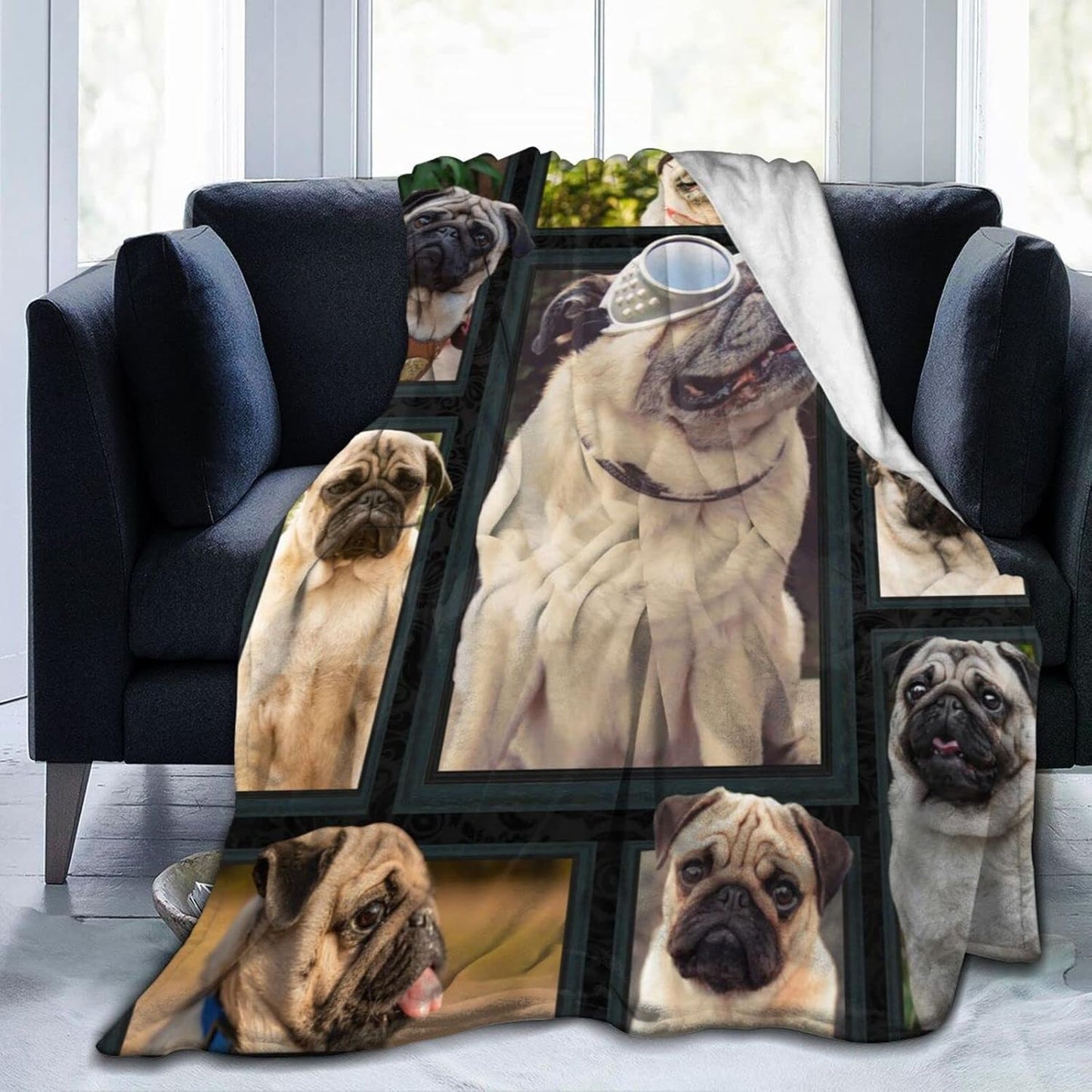 Smart Pug Dog Lovely Puppy Printed Ultra-Soft Throw Blanket Home Decorative Blanket for Living Room Bed Sofa