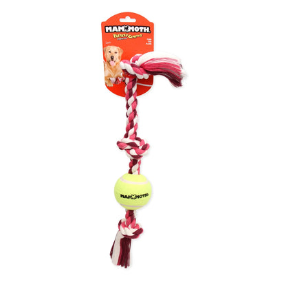 Flossy Chews Cottonblend 3 Knot Tug Rope Dog Toy W 3” Tennis Ball, Medium 20", Asst Colors