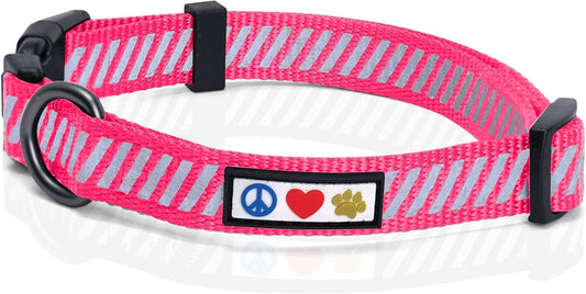 Reflective Dog Collar for Dog and Puppies a High Visibility Collar with Reflective Bands | Adjustable Dog Collar Heavy Duty Perfect for Extra Small and Small Puppies - Pink XS Collar