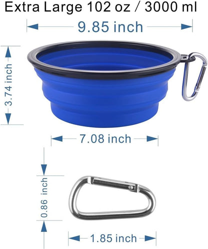 Extra Large Collapsible Dog Bowl, XL Travel Dog Bowl, Foldable Travel Water Dish, 102Oz X-Large Portable Collapsable Traveling Bowls with Carabiner for Dogs Walking, Hiking (Blue)