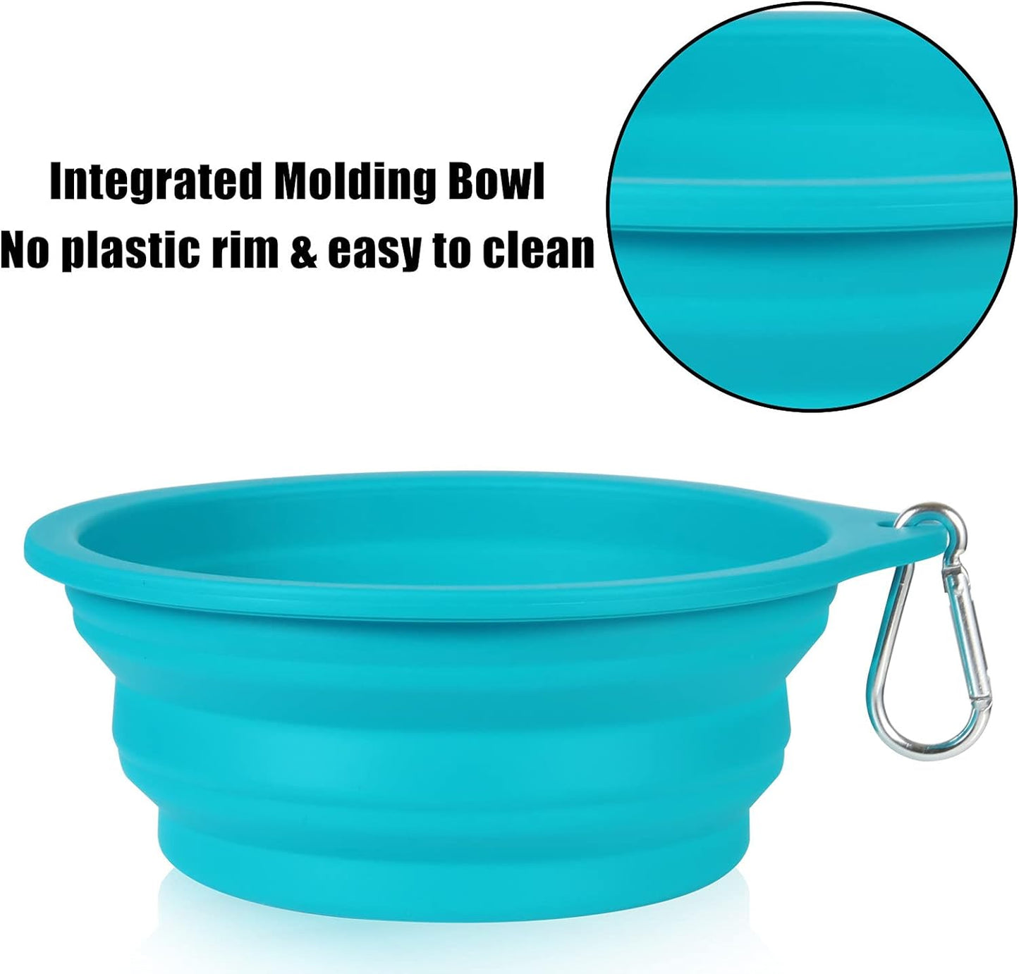 2Pack Collapsible Dog Bowl,Integrated Molding Travel Bowl No Plastic Rim Pet Feeding Bowls for Walking Traveling Outdoors,600Ml (Light Blue+Light Green)