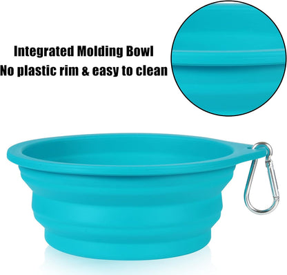 2Pack Collapsible Dog Bowl,Integrated Molding Travel Bowl No Plastic Rim Pet Feeding Bowls for Walking Traveling Outdoors,600Ml (Light Blue+Light Green)