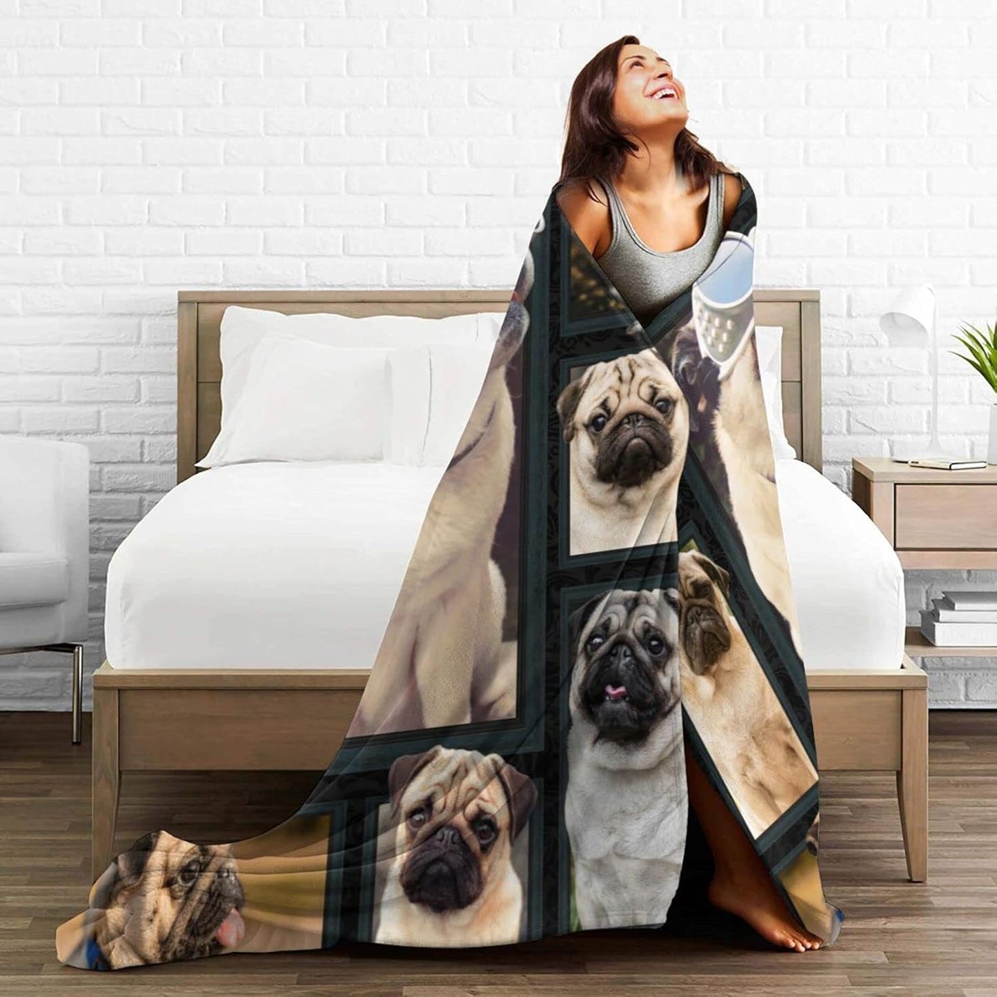 Smart Pug Dog Lovely Puppy Printed Ultra-Soft Throw Blanket Home Decorative Blanket for Living Room Bed Sofa