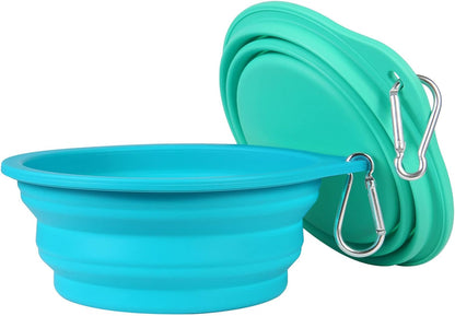 2Pack Collapsible Dog Bowl,Integrated Molding Travel Bowl No Plastic Rim Pet Feeding Bowls for Walking Traveling Outdoors,600Ml (Light Blue+Light Green)