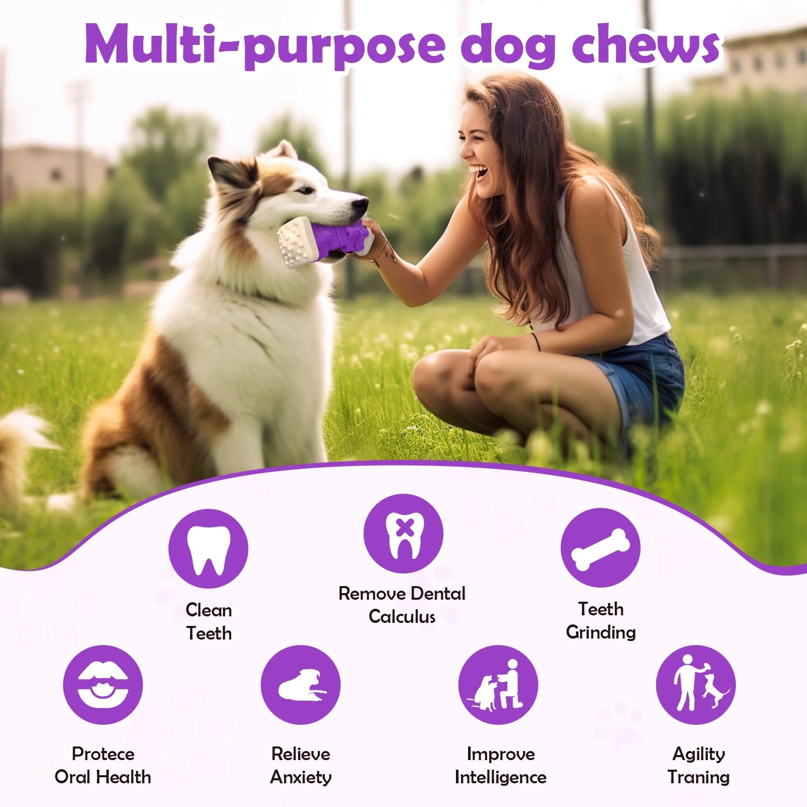 Interactive Dog Chew Toy-Brightly Colored Dog Enrichment Toy for Aggressive Chewers-Purple