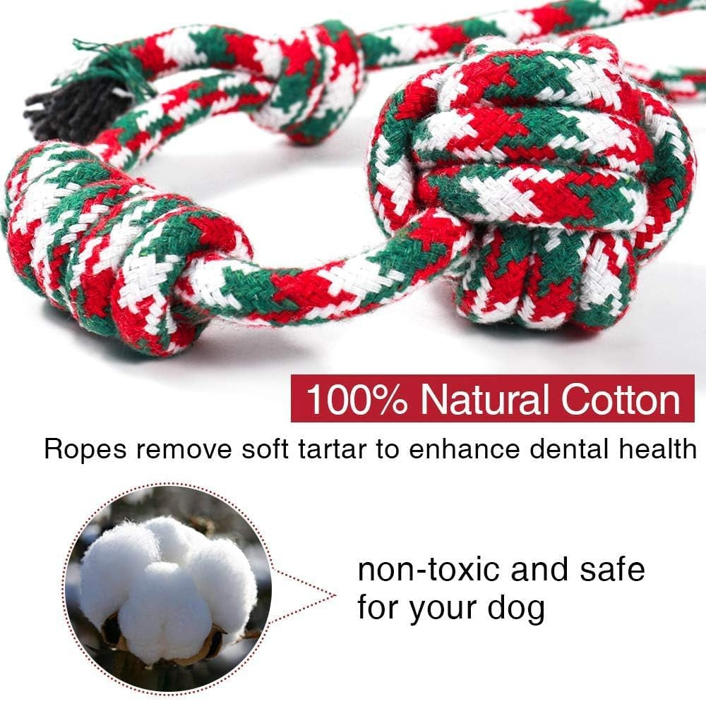 Christmas Dog Toys, Indestructible Dog Rope Toys Set, Tough Puppy Teething Toys for Small Medium Aggressive Chewers Dogs Training Playing, 5 Pack