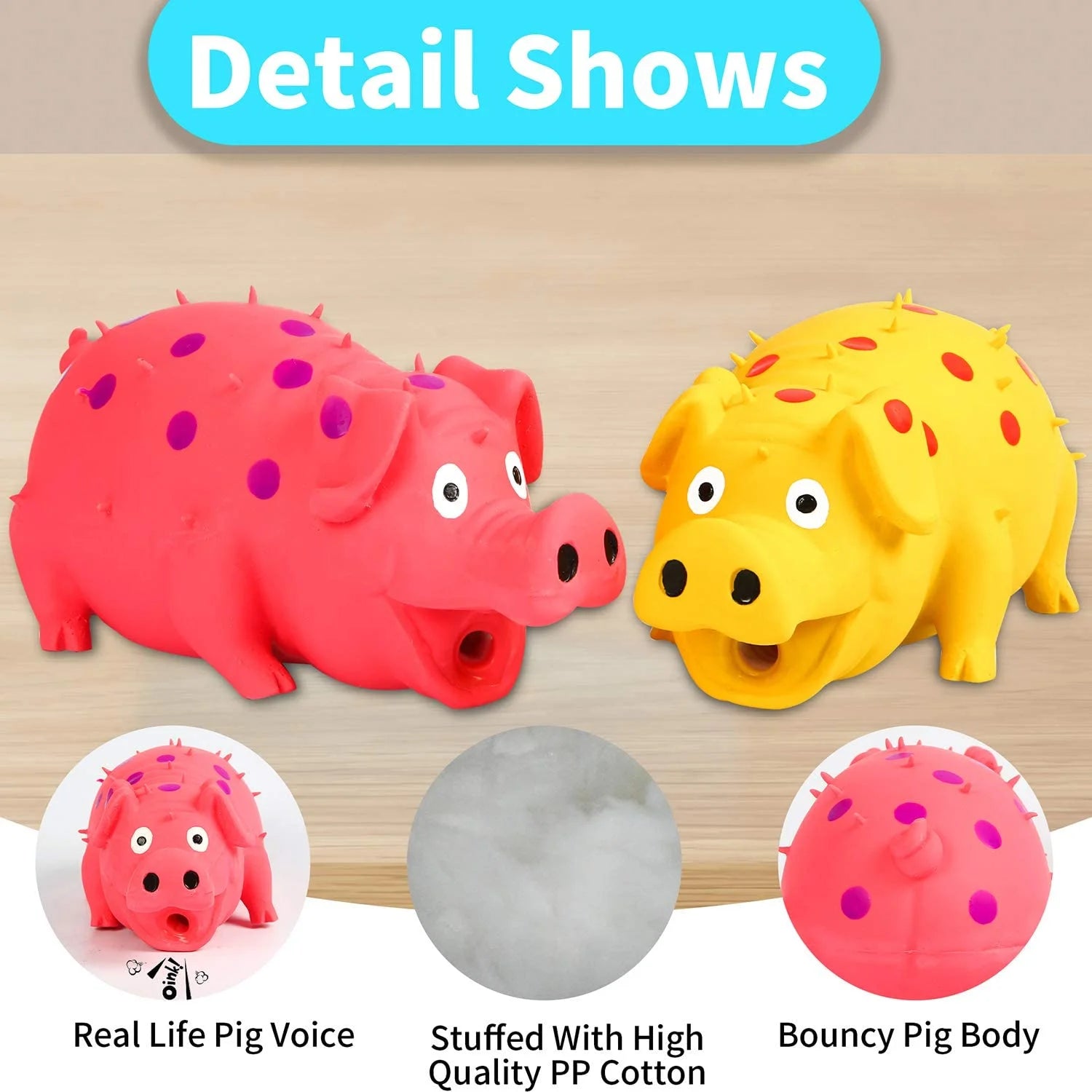 Squeaky Pig Dog Toys, 2 Pack Durable Rubber Pig Squeaker Dog Puppy Chew Toys, Latex Interactive Squeak Funny Cute Dog Toy Set,Red + Blue