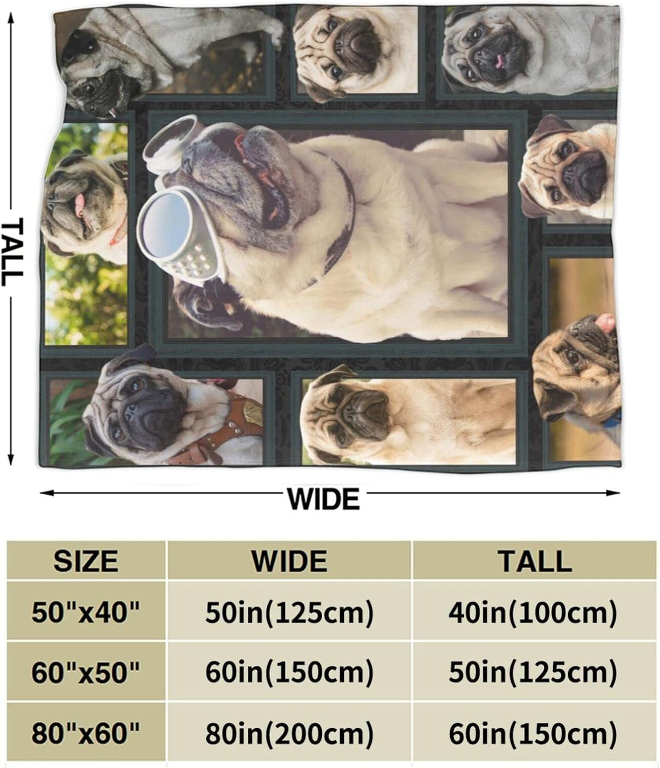 Smart Pug Dog Lovely Puppy Printed Ultra-Soft Throw Blanket Home Decorative Blanket for Living Room Bed Sofa