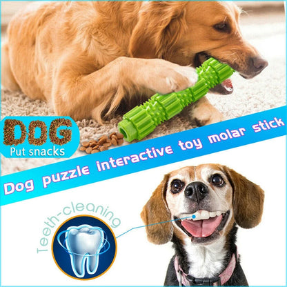 Dog Chew Stick Aggressive Chewer Treat Dispenser Rubber Pet Teeth Cleaning Toy,Green