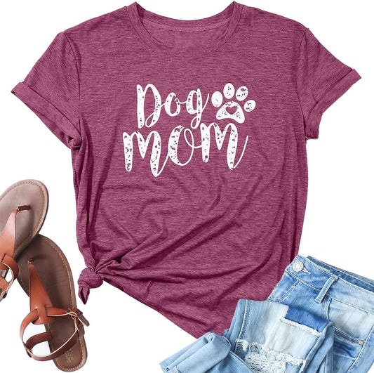 Dog Mom Tshirts for Women Funny Dog Paw Graphic Print Short Sleeve O Neck Mom Shirt