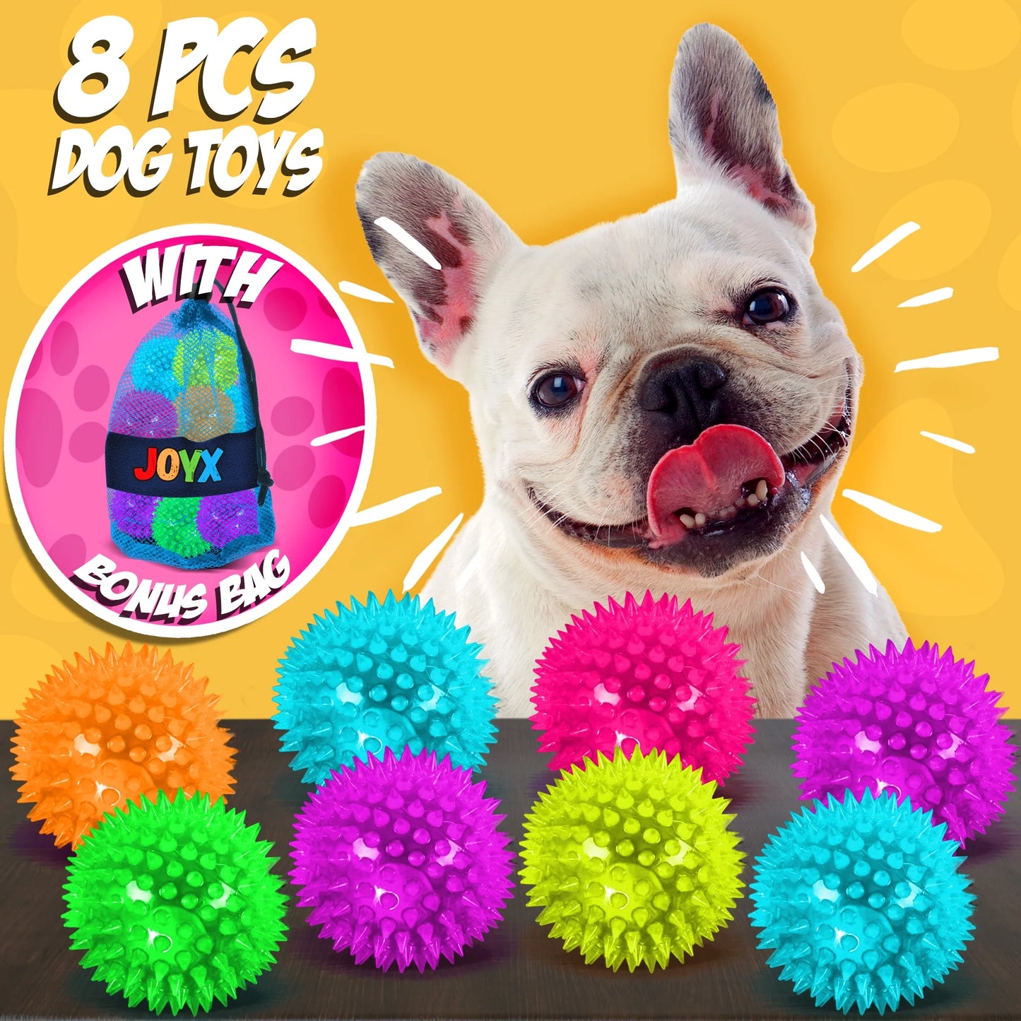 Squeaky Dog Toys LED Light-Up Balls 8 Pack with Storage Bag Fun Toys for Kids, Dogs and Cats Gifts