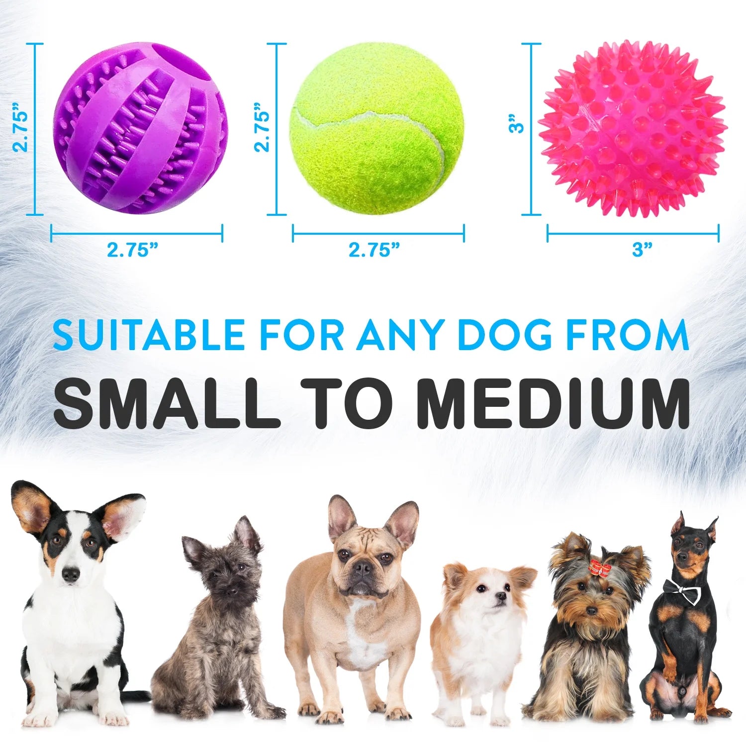 6 Pack of Dog Balls - Treat Balls, Squeaky Tennis & Spikey Balls