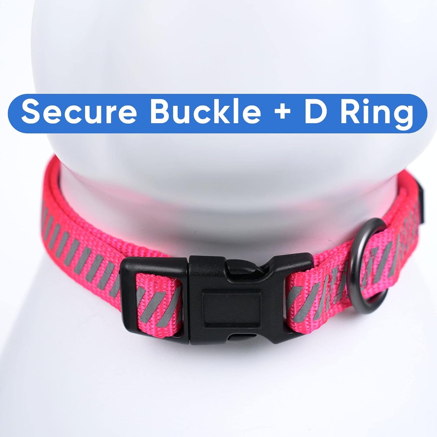 Reflective Dog Collar for Dog and Puppies a High Visibility Collar with Reflective Bands | Adjustable Dog Collar Heavy Duty Perfect for Extra Small and Small Puppies - Pink XS Collar