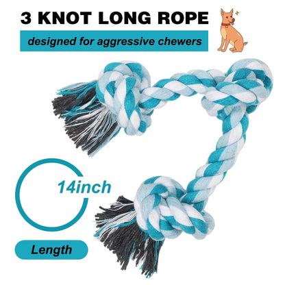 Vivifying Dog Rope Toys, 3 Knots Durable Braided Cotton Pet Chew Rope Toys for Dog Cat Puppy Teeth Cleaning(Blue) , Best Gift for Your Pet